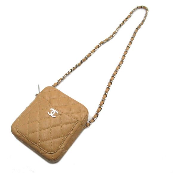 Chanel Mini Matelasse Chain Shoulder Caviar Skin Beige Silver Shoulder Bag - Picture 5 of 8